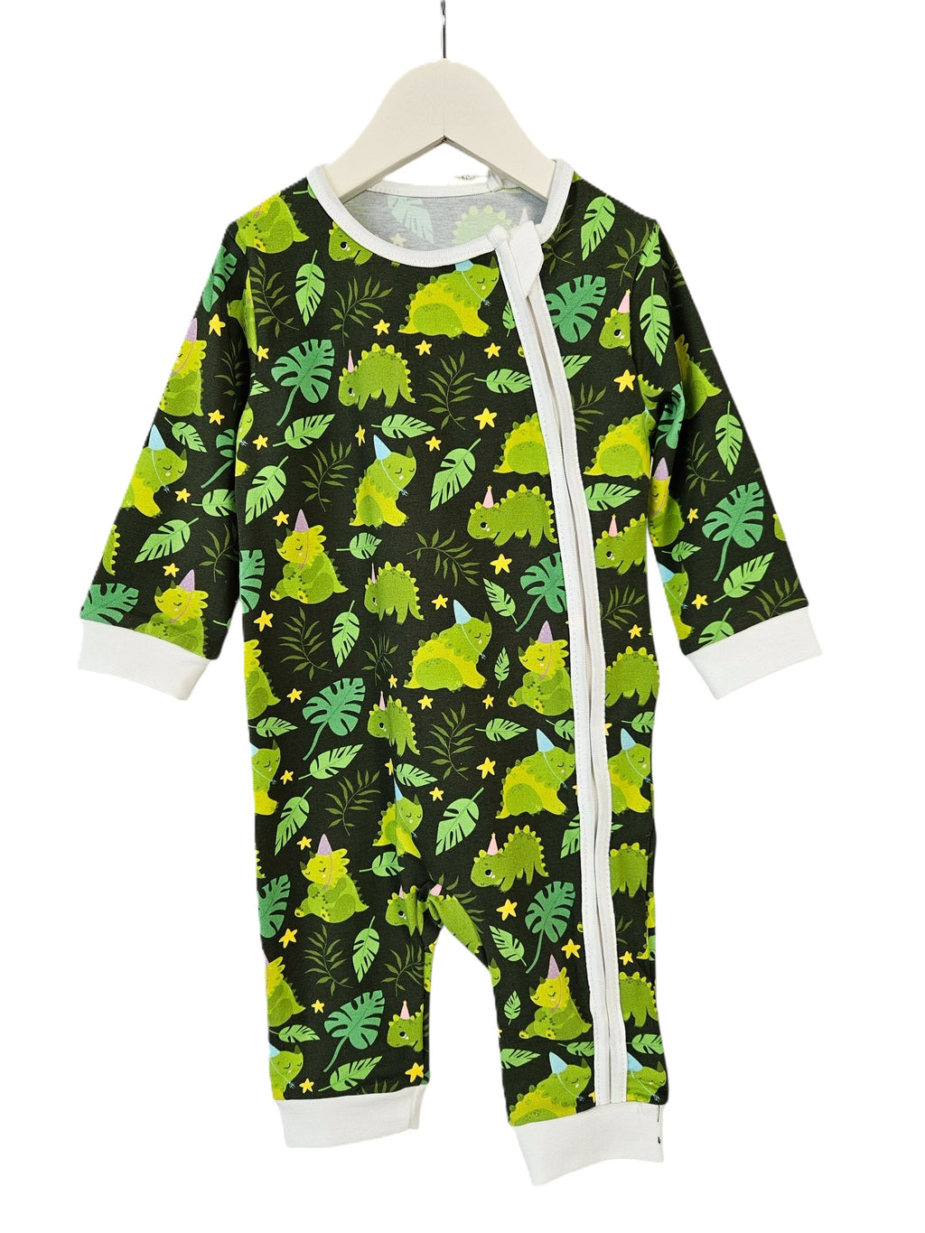 Body bebeluși ultra-moale cu fermoar „Dino Verde” (țesătură Gentle Touch)
