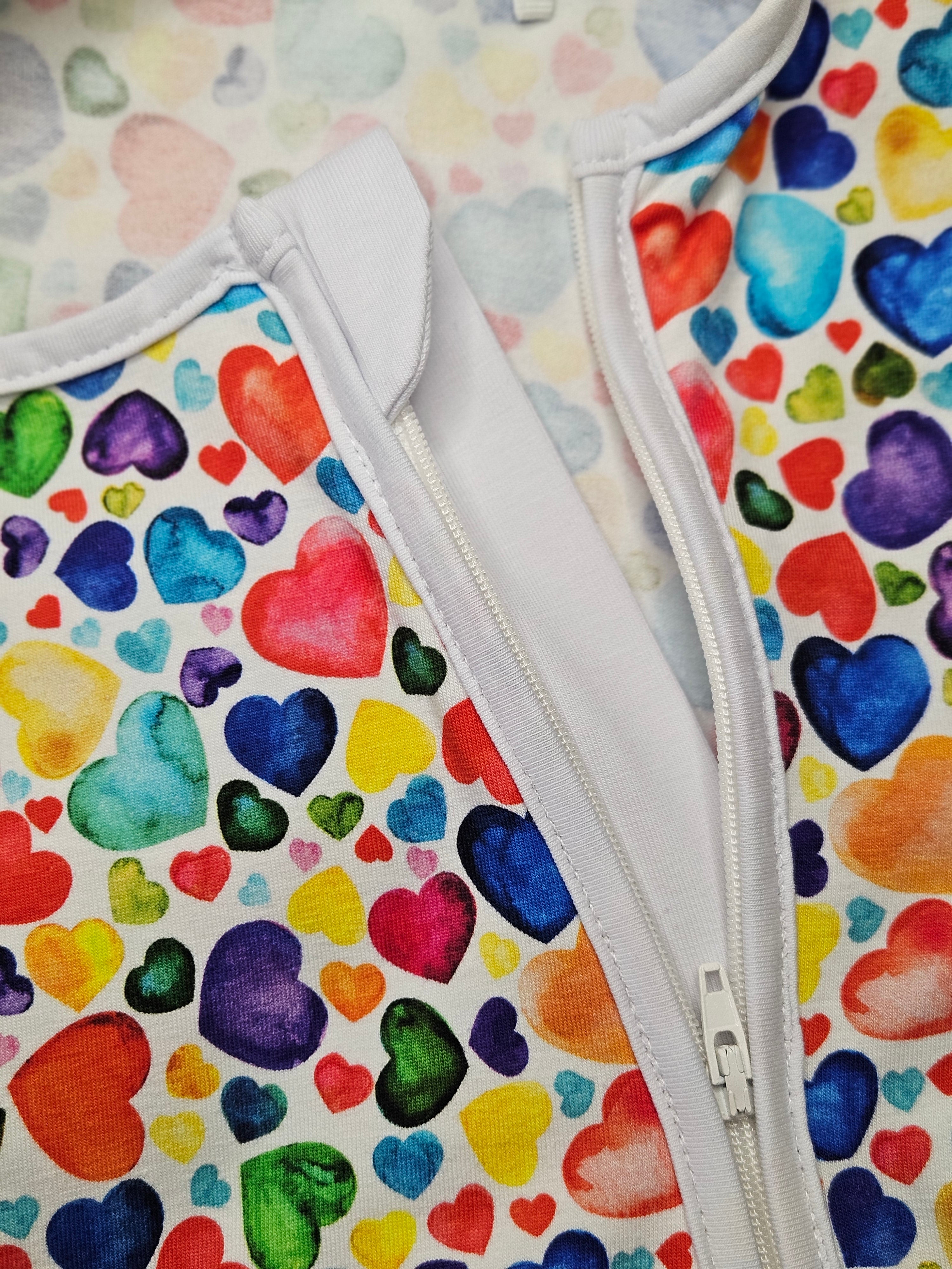 Baby Romper with 2-way zipper "Colorful Hearts" (Jersey fabric)