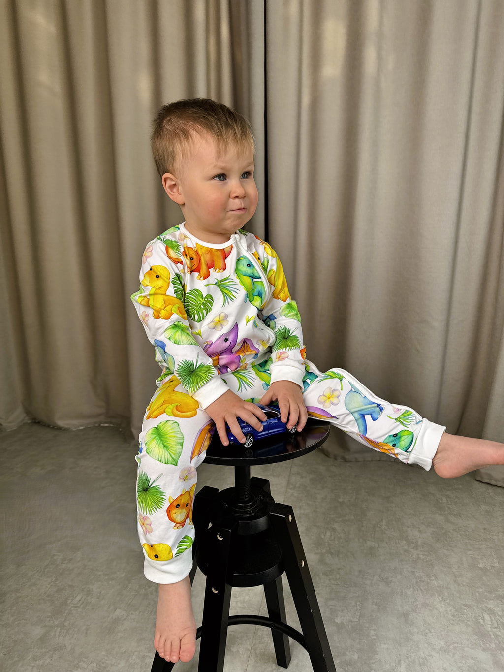 Ultra-Soft Baby Romper with Zipper "Tropic Dino" (Gentle Touch fabric)