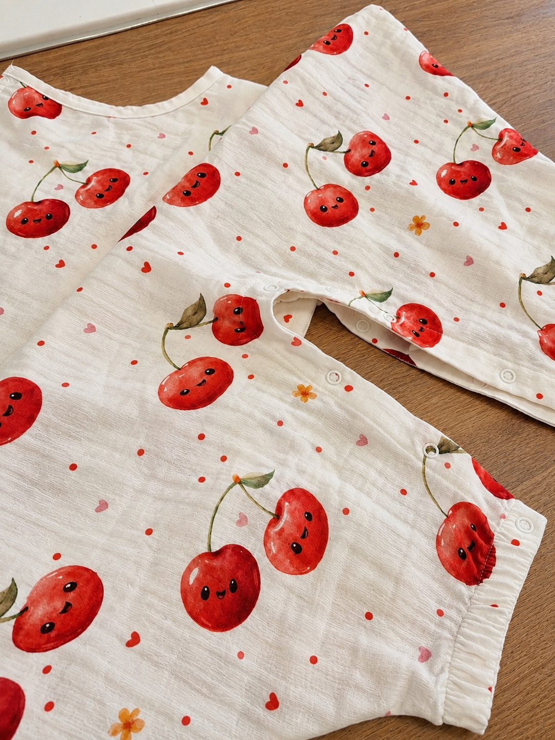 Ultra-Thin Summer Muslin Sleeping Bag with Legs Cherry Smile