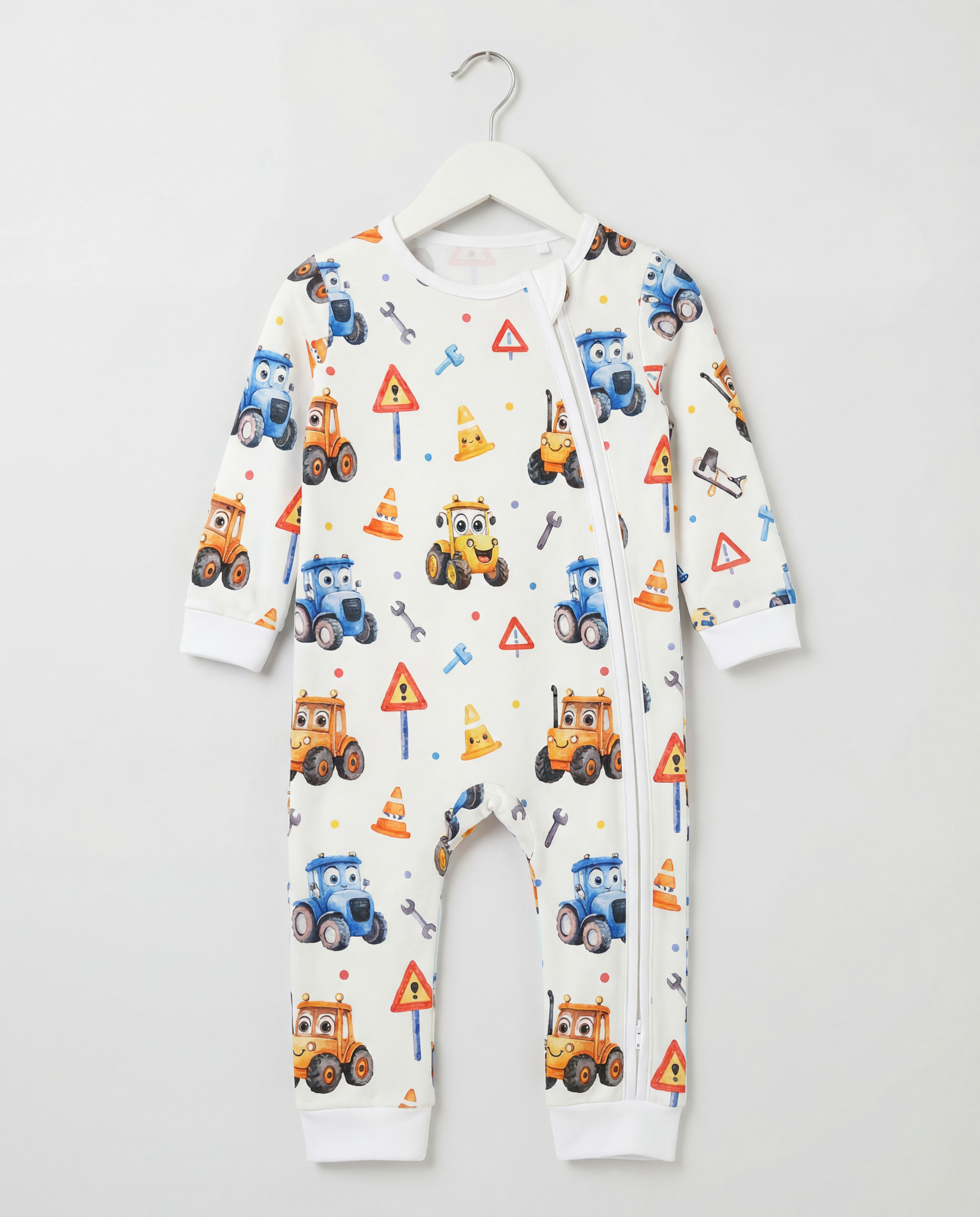 Baby Romper with 2-way zipper "Funny Tractors" (Jersey fabric)