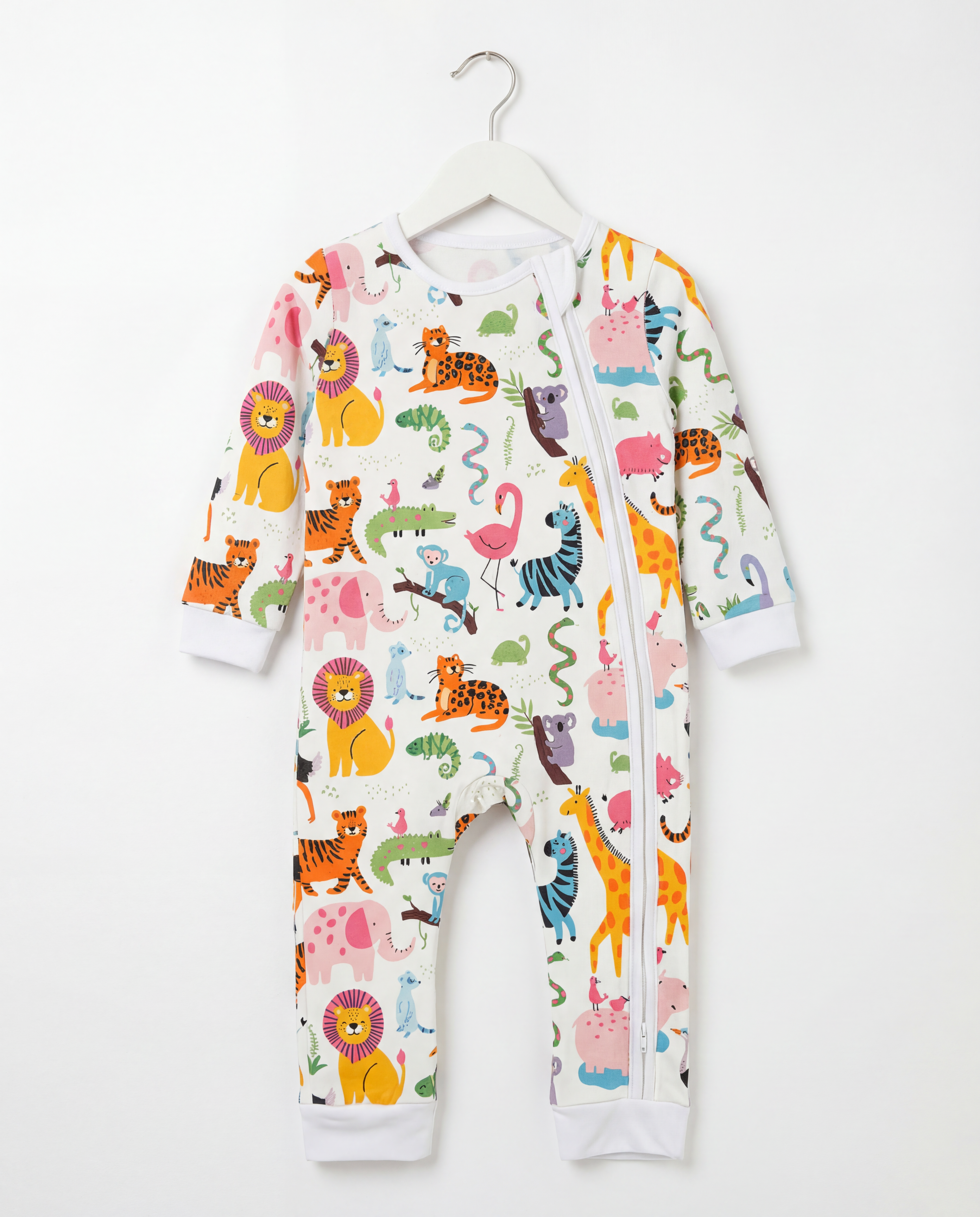 Baby Romper with 2-way zipper "Happy Zoo" (Jersey fabric)