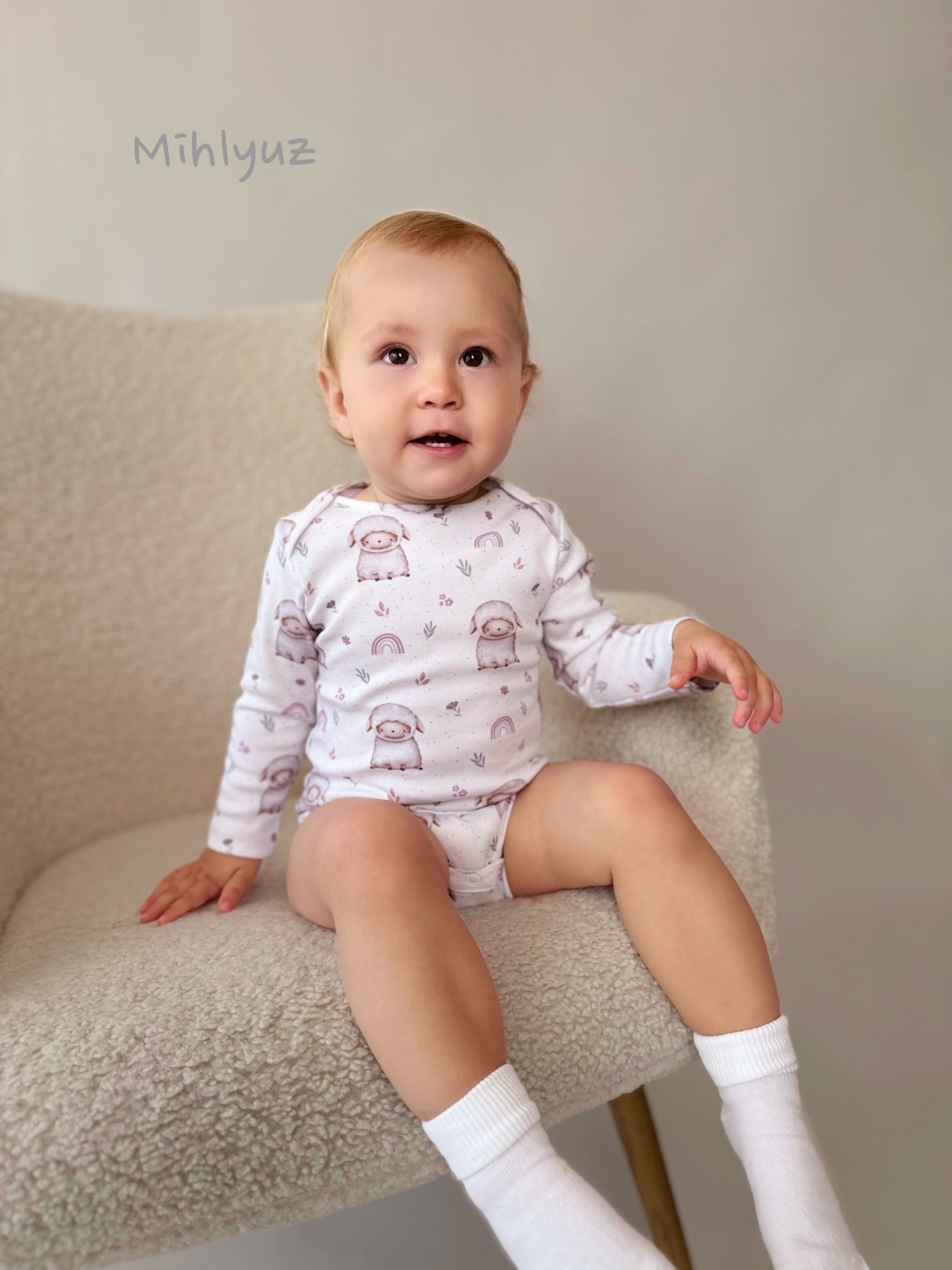Baby set (2 bodysuit + 1 pants) "Little sheep" (Gentle Touch fabric)