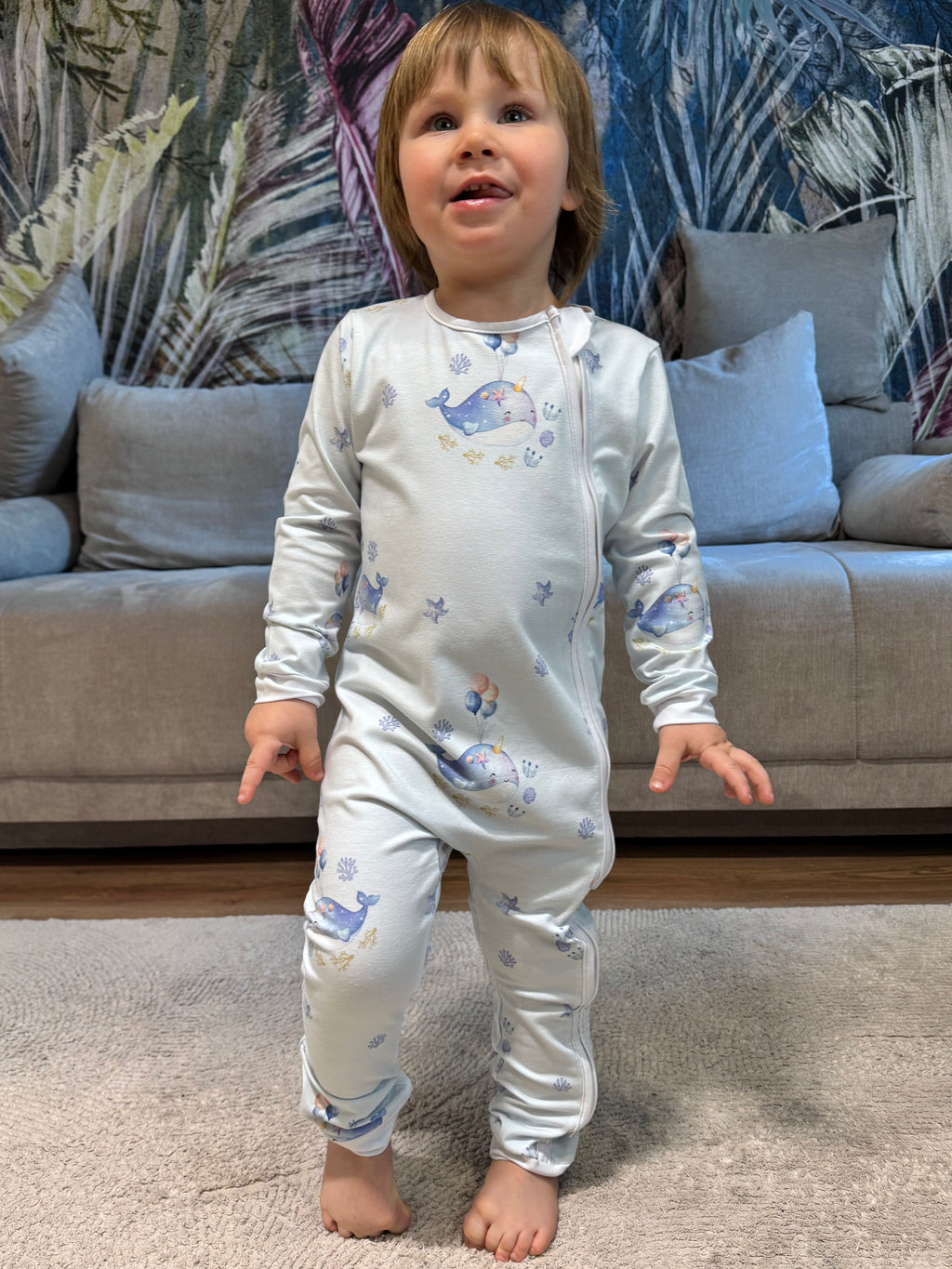 Baby Romper with 2-way zipper "Ocean" (Jersey fabric)
