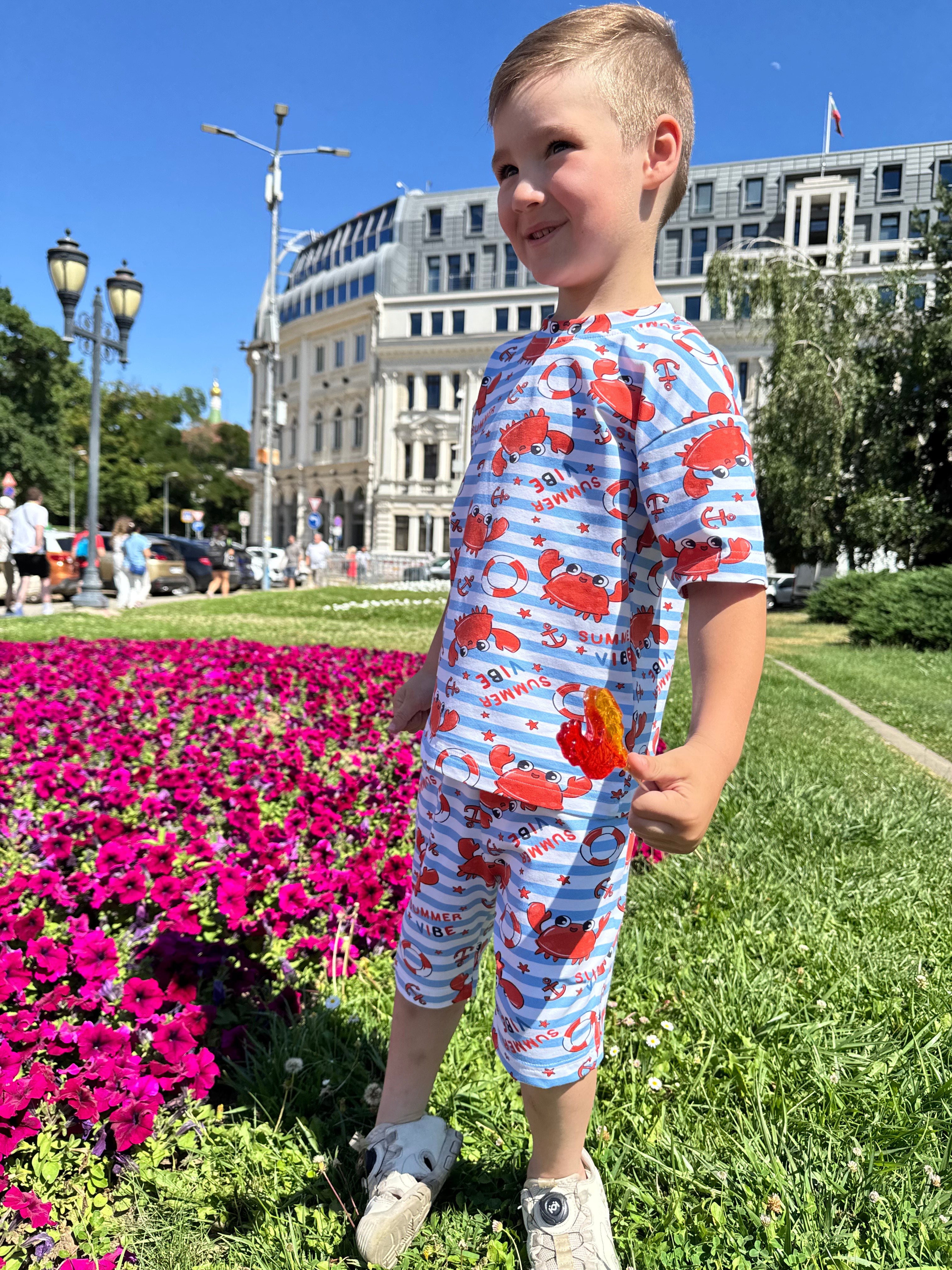 Set băieți vară Crăbuț (Tricou și pantaloni scurți)
