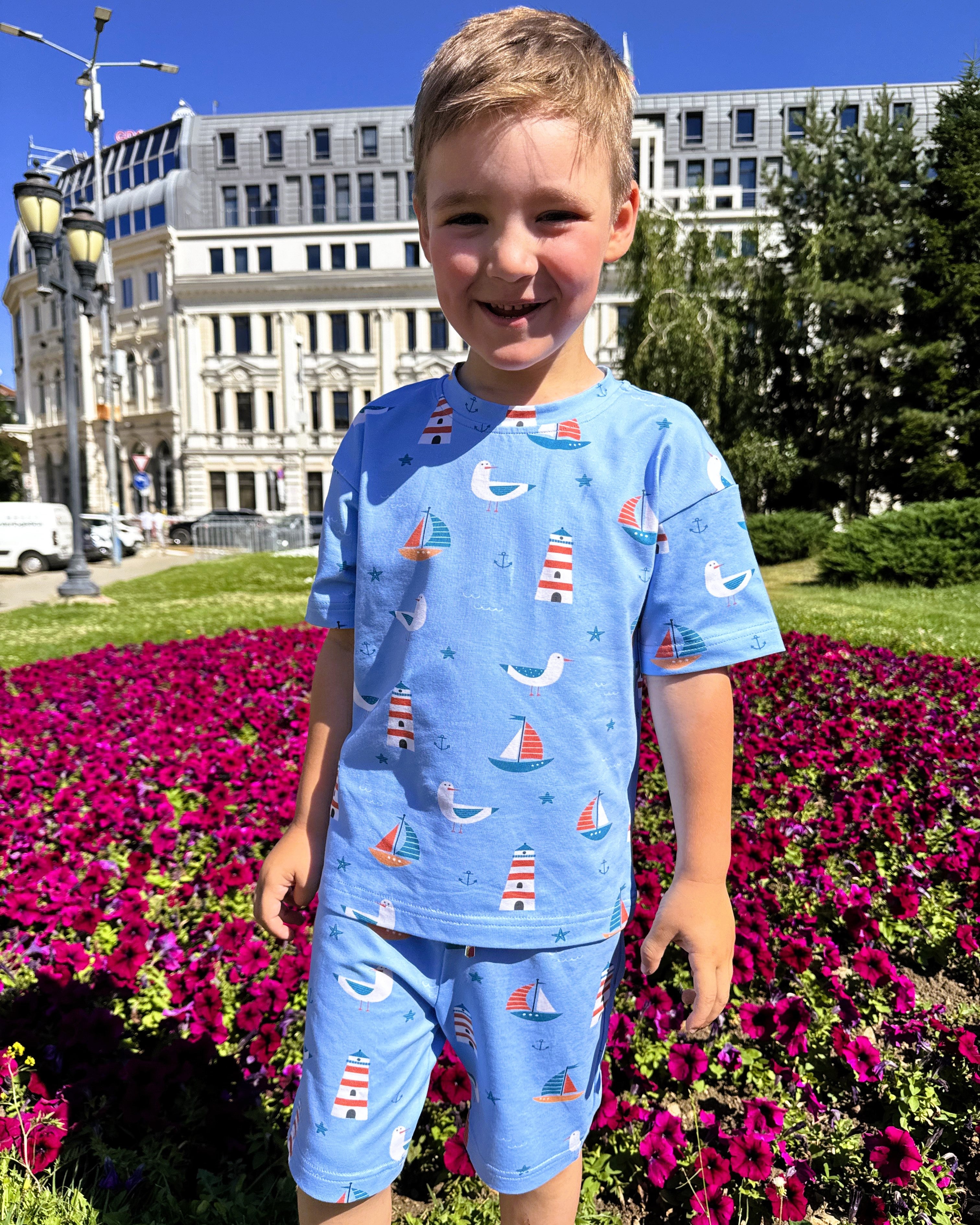Set vară băieți Explorator marin (Tricou și pantaloni scurți)
