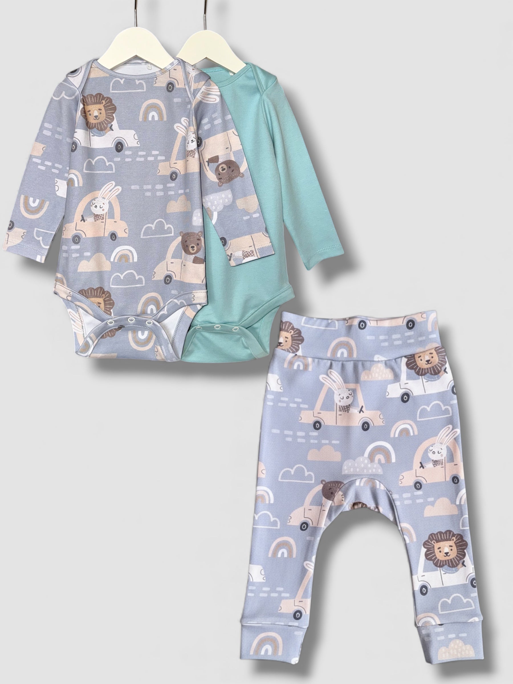 Baby set (2 bodysuit + 1 pants) "Cars" (Gentle Touch fabric)