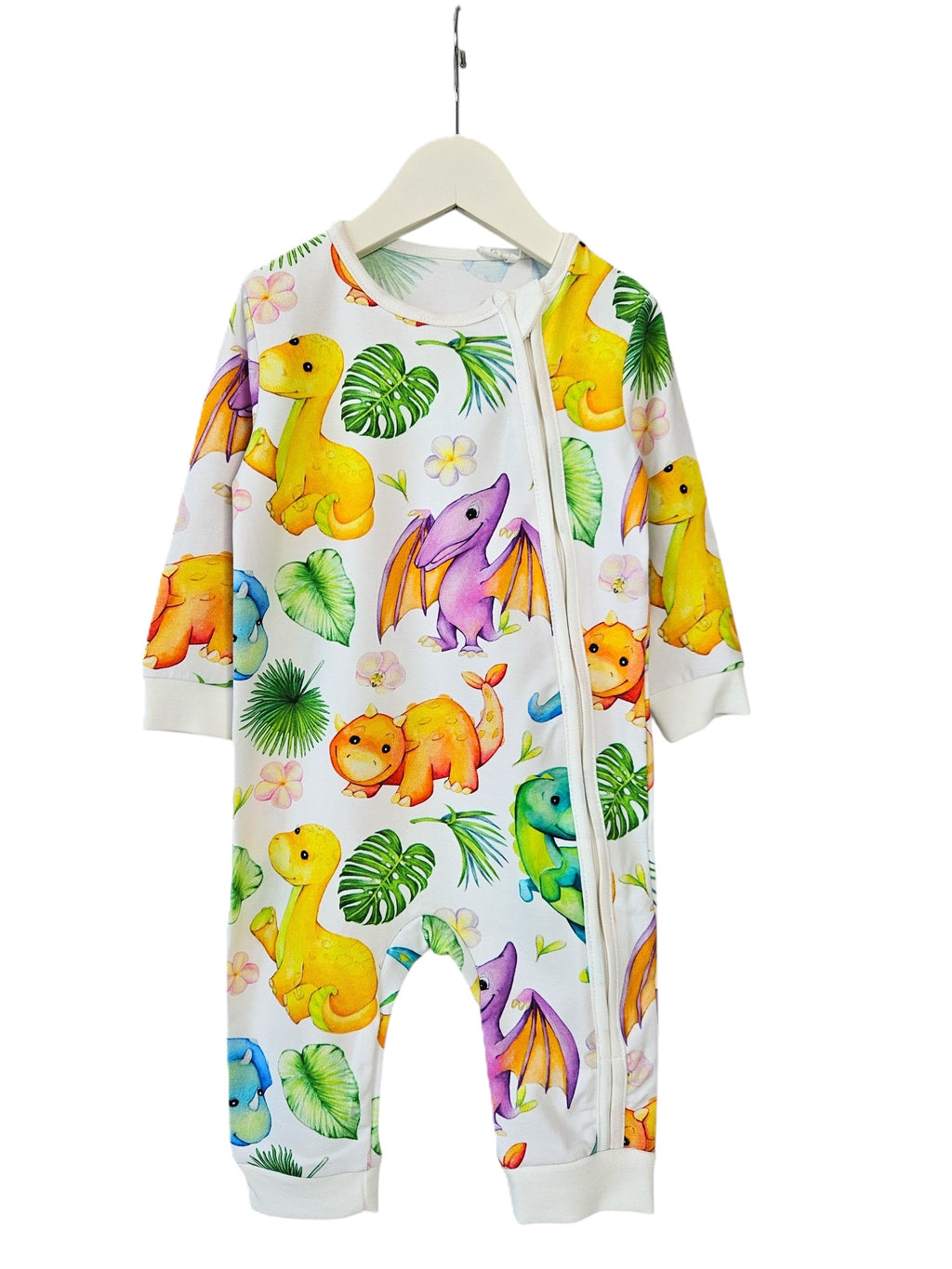 Ultra-Soft Baby Romper with Zipper "Tropic Dino" (Gentle Touch fabric)